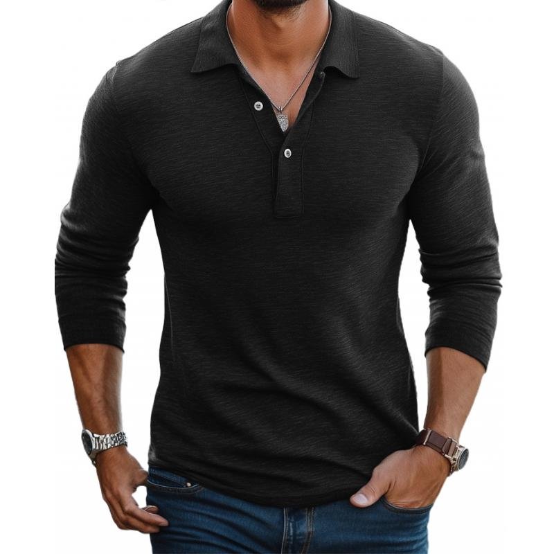 Men's Long Sleeve Polo Shirt – Slim Fit Satin-Smooth Knit