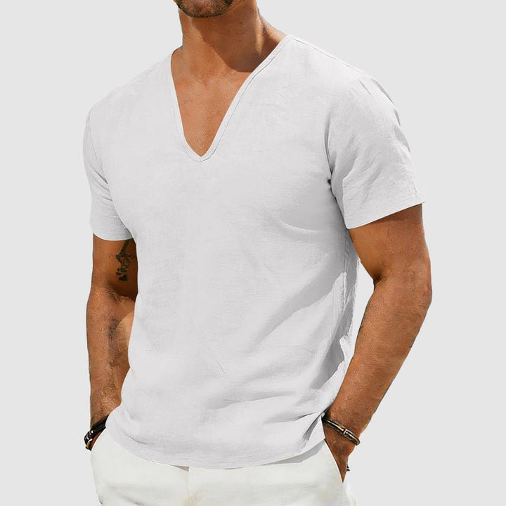 Men's Linen T-Shirt – V-Neck Relaxed Fit Short Sleeve