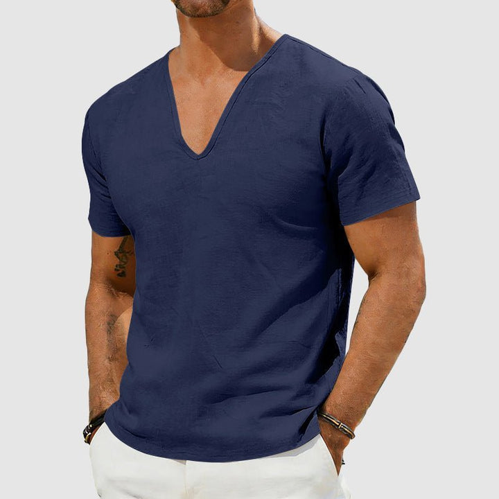 Men's Linen T-Shirt – V-Neck Relaxed Fit Short Sleeve