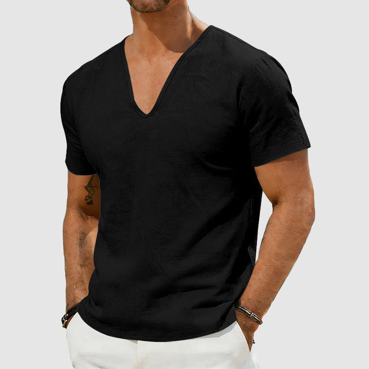 Men's Linen T-Shirt – V-Neck Relaxed Fit Short Sleeve