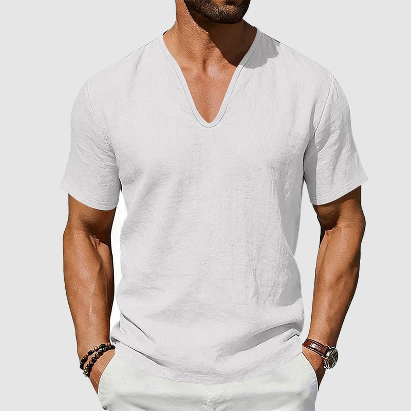 Men's Linen T-Shirt – V-Neck Relaxed Fit Short Sleeve