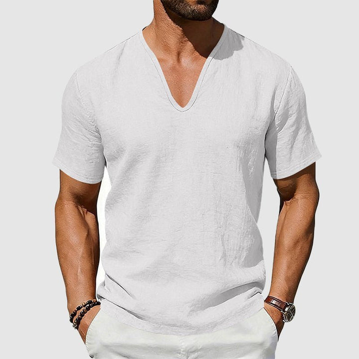 Men's Linen T-Shirt – V-Neck Relaxed Fit Short Sleeve