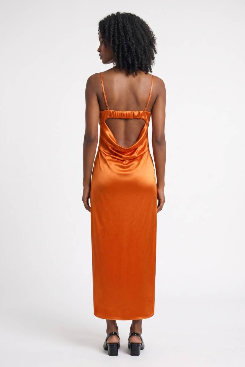 Satin Midi Dress – Open Back Sleeveless Slip Dress