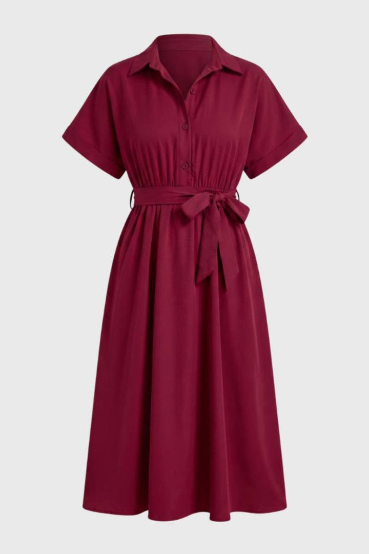 Belted Midi Shirt Dress with Tie Waist Belt – Women's