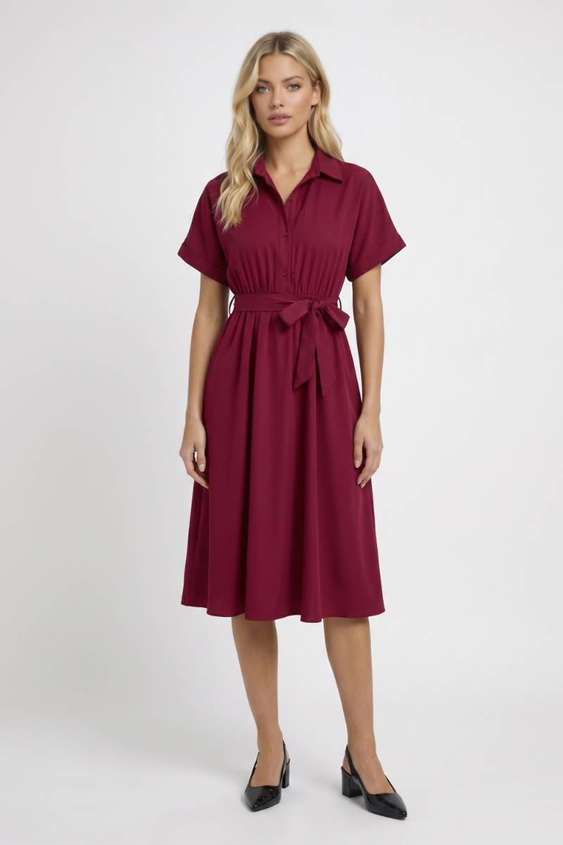 Belted Midi Shirt Dress with Tie Waist Belt – Women's