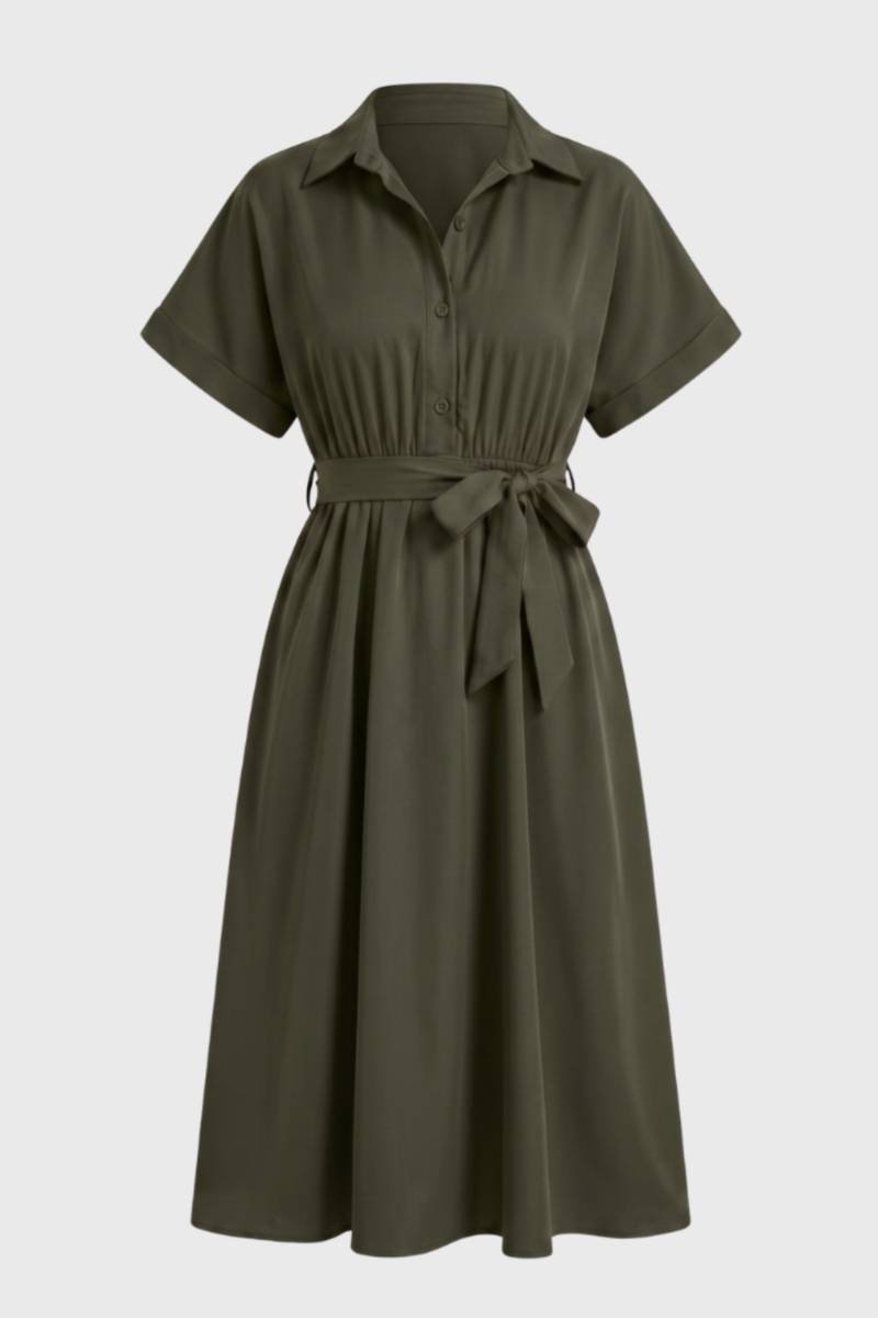 Belted Midi Shirt Dress with Tie Waist Belt – Women's