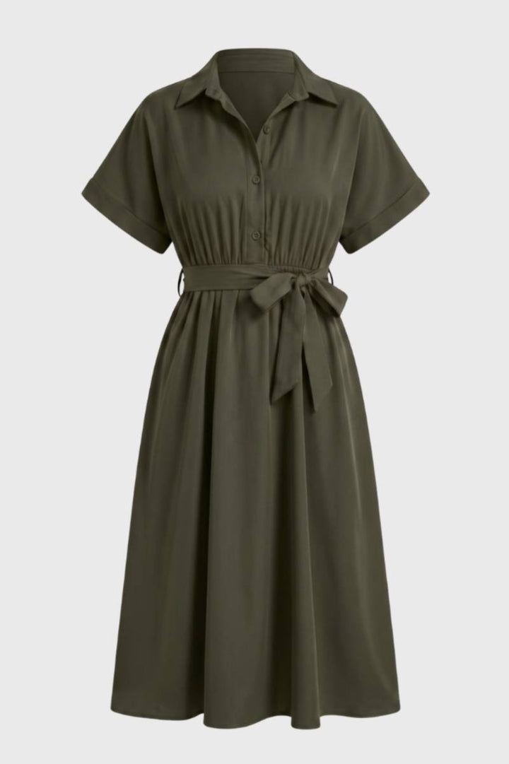 Belted Midi Shirt Dress with Tie Waist Belt – Women's