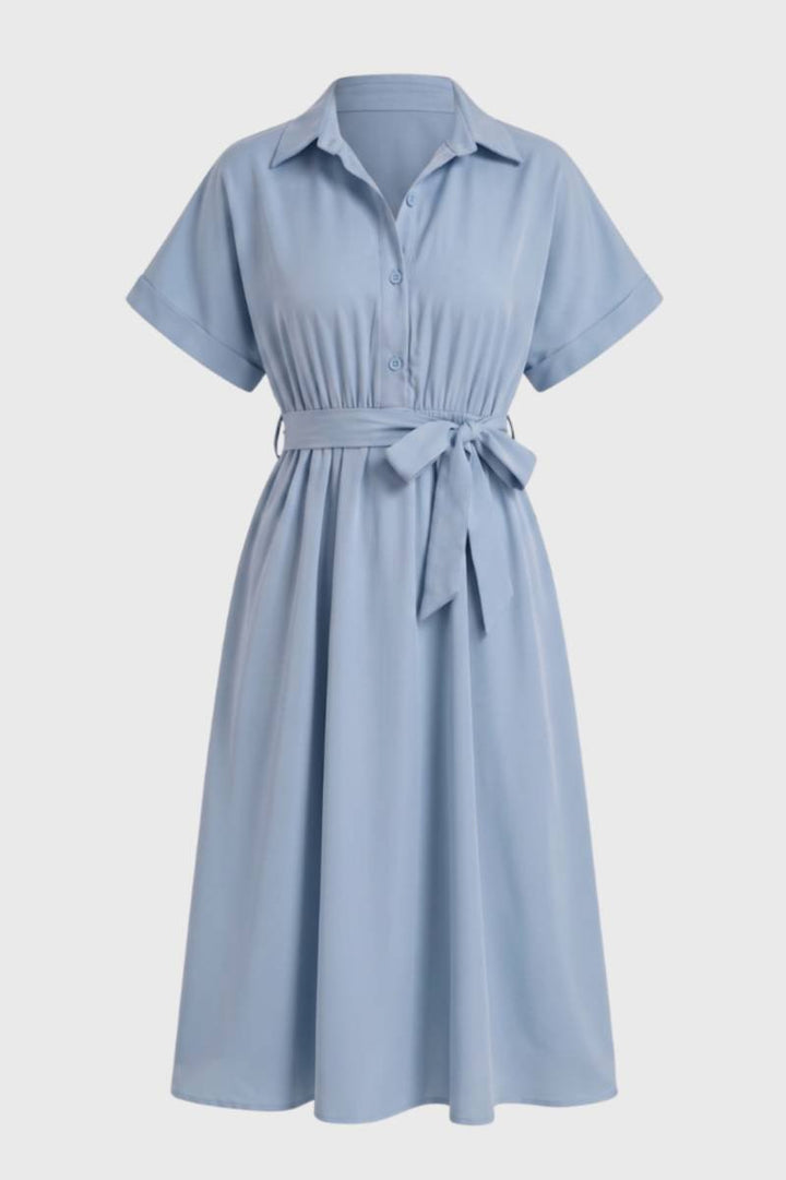 Belted Midi Shirt Dress with Tie Waist Belt – Women's