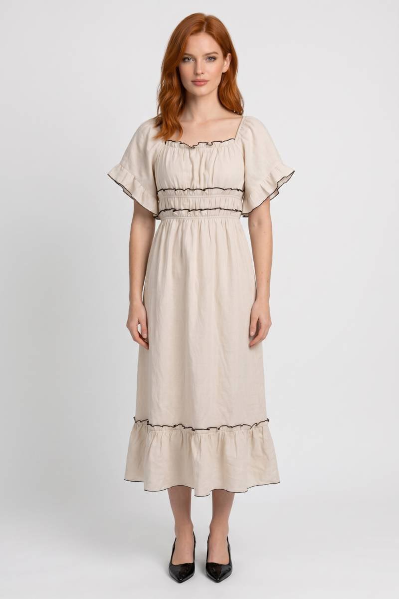 Ruffle Midi Dress for Women – Relaxed Fit & Flowy Drape