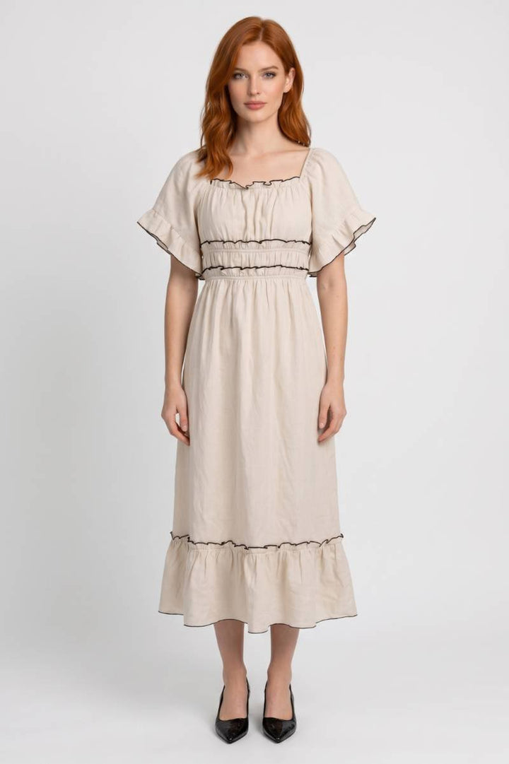 Ruffle Midi Dress for Women – Relaxed Fit & Flowy Drape