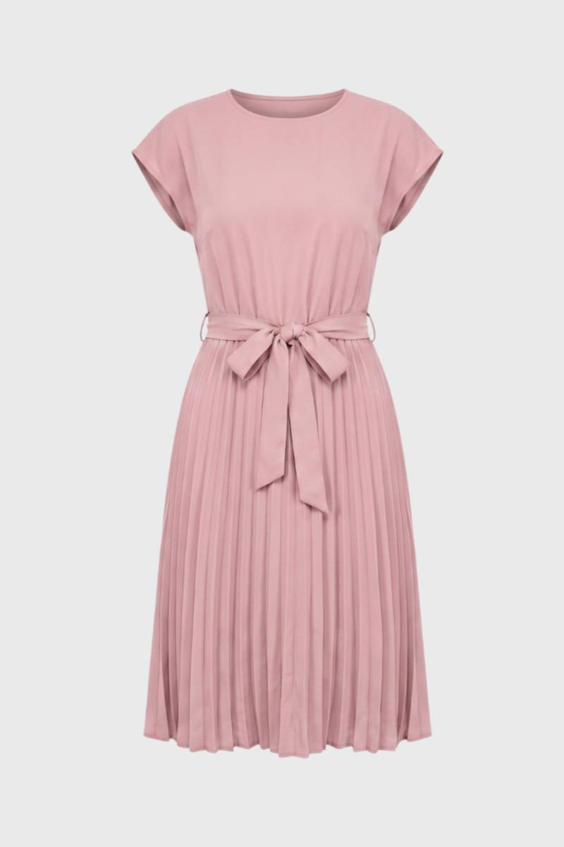Pleated Midi Dress – Flowy Tie-Waist Style for Work & Weekends