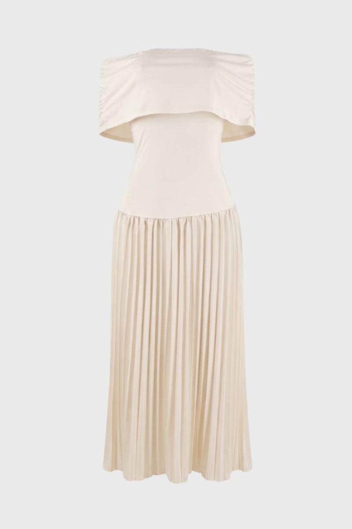 Off Shoulder Midi Dress – Pleated Skirt Elegant Fit