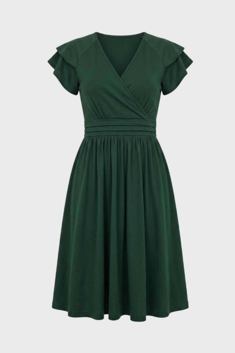Wrap Midi Dress – Flutter Sleeve Women's Flowy Silhouette