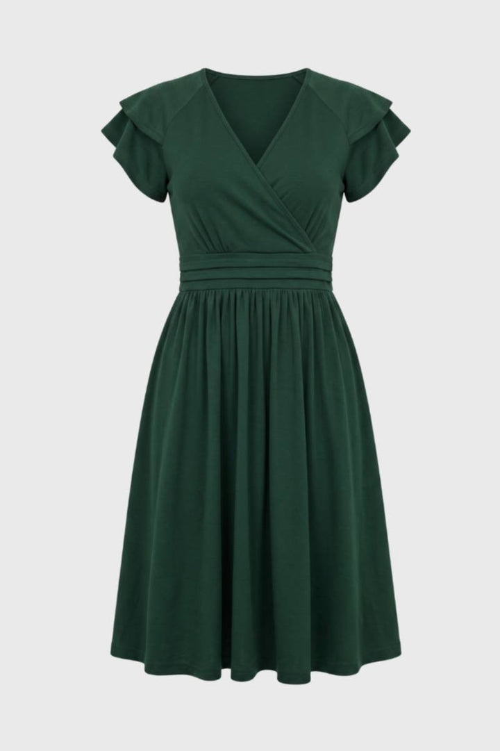 Wrap Midi Dress – Flutter Sleeve Women's Flowy Silhouette