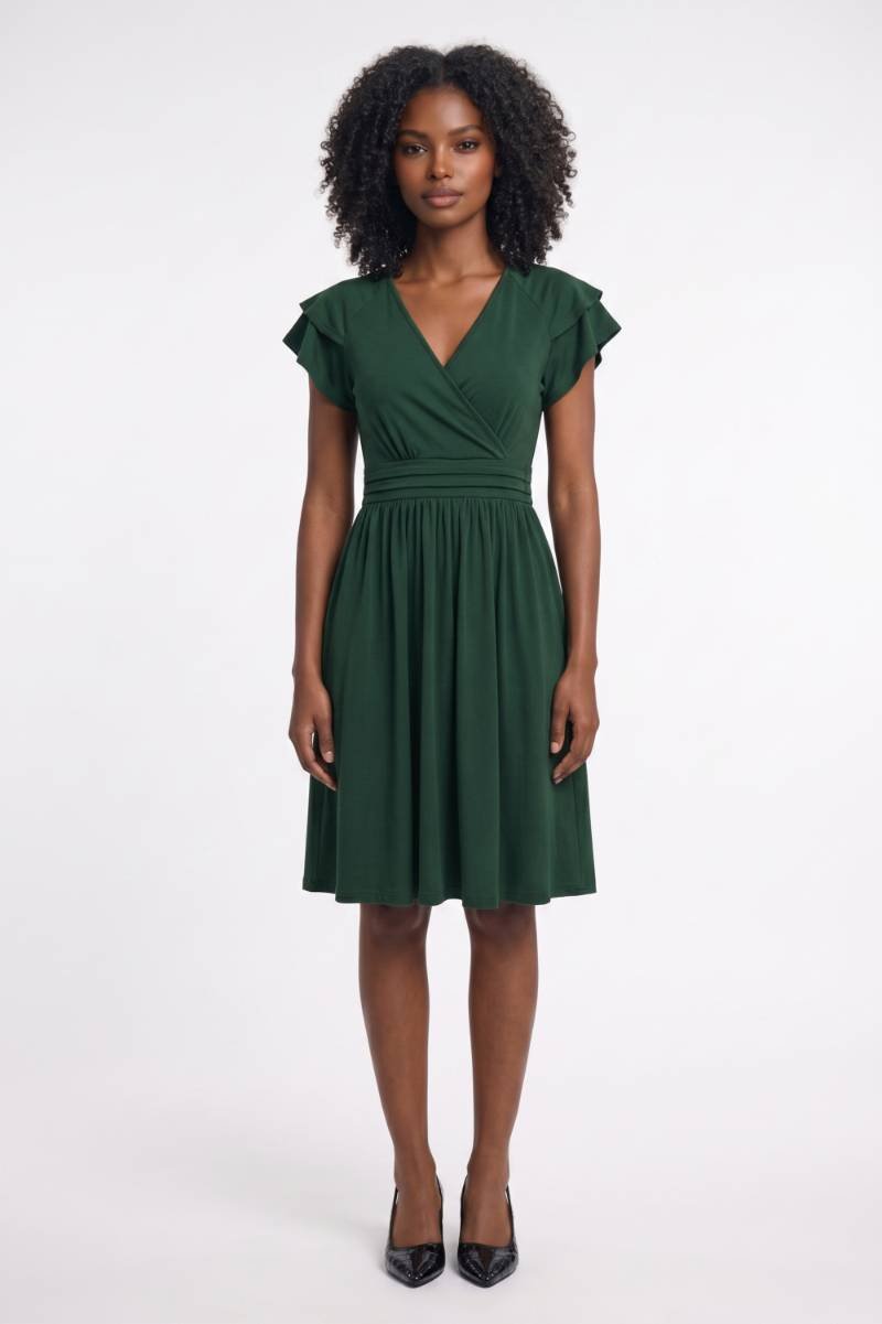 Wrap Midi Dress – Flutter Sleeve Women's Flowy Silhouette