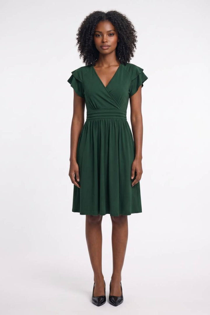 Wrap Midi Dress – Flutter Sleeve Women's Flowy Silhouette