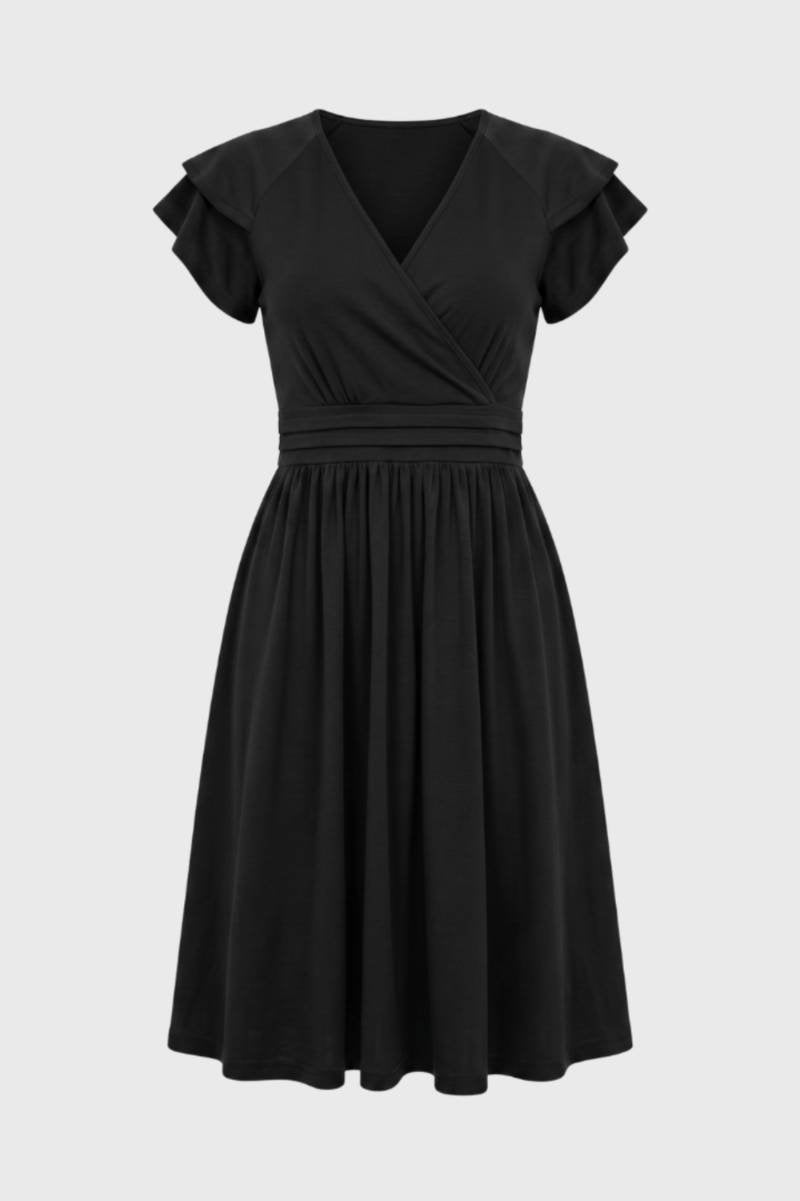 Wrap Midi Dress – Flutter Sleeve Women's Flowy Silhouette
