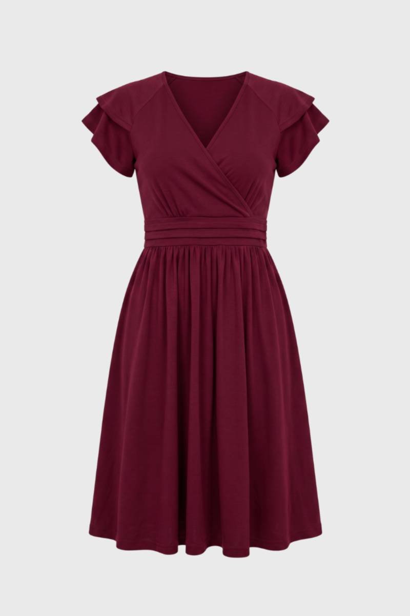 Wrap Midi Dress – Flutter Sleeve Women's Flowy Silhouette