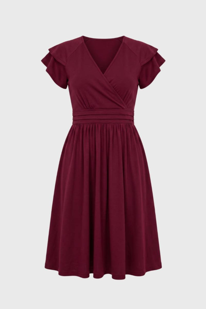 Wrap Midi Dress – Flutter Sleeve Women's Flowy Silhouette