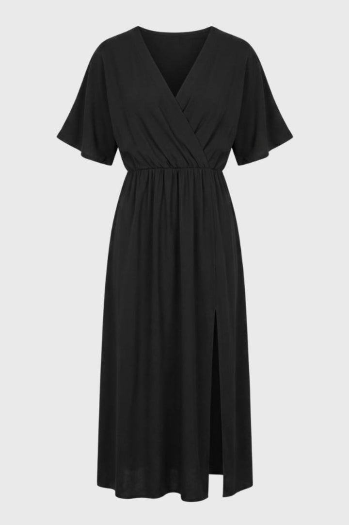 Midi Wrap Dress Women V-Neck – Elegant Flowy Silhouette