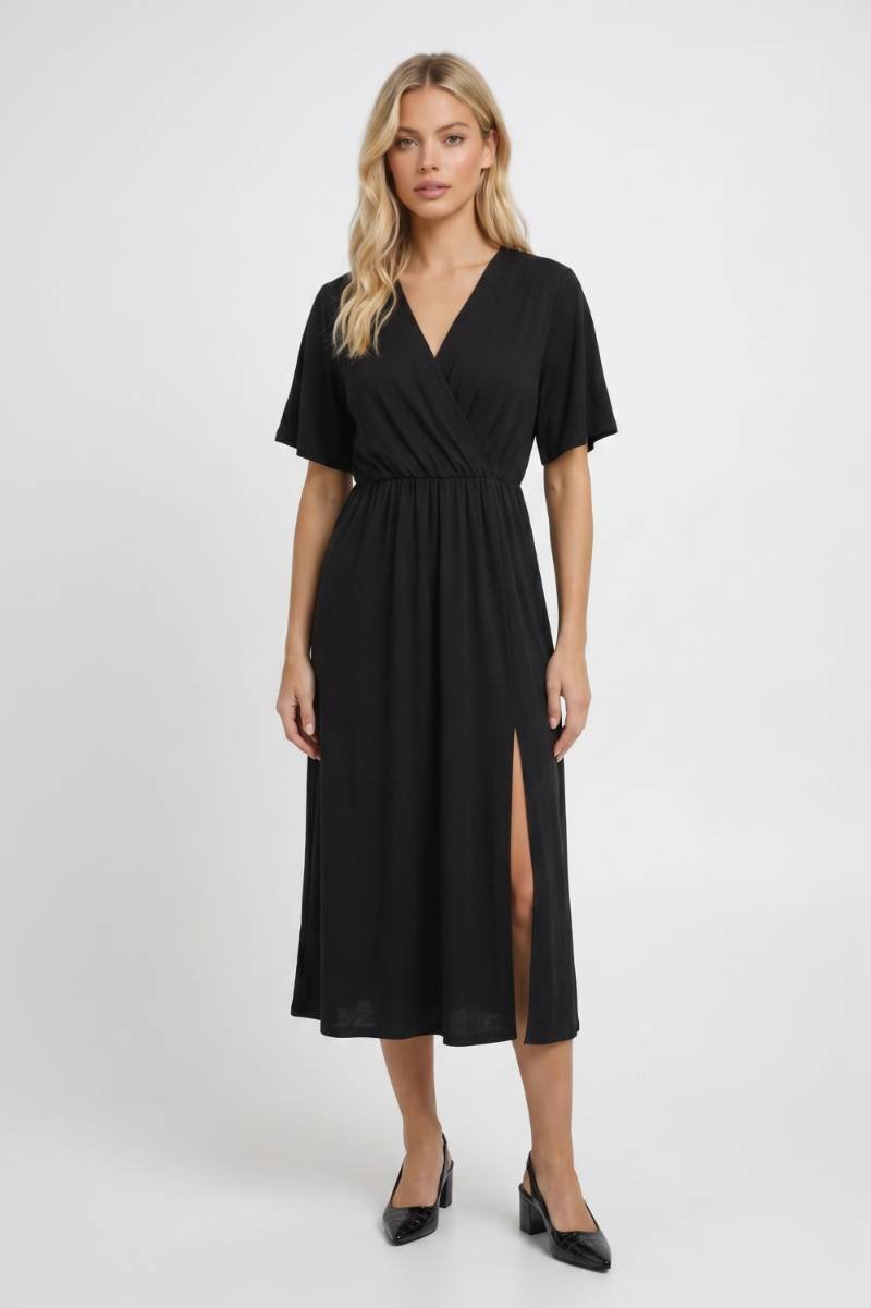 Midi Wrap Dress Women V-Neck – Elegant Flowy Silhouette