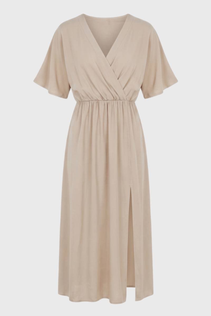 Midi Wrap Dress Women V-Neck – Elegant Flowy Silhouette