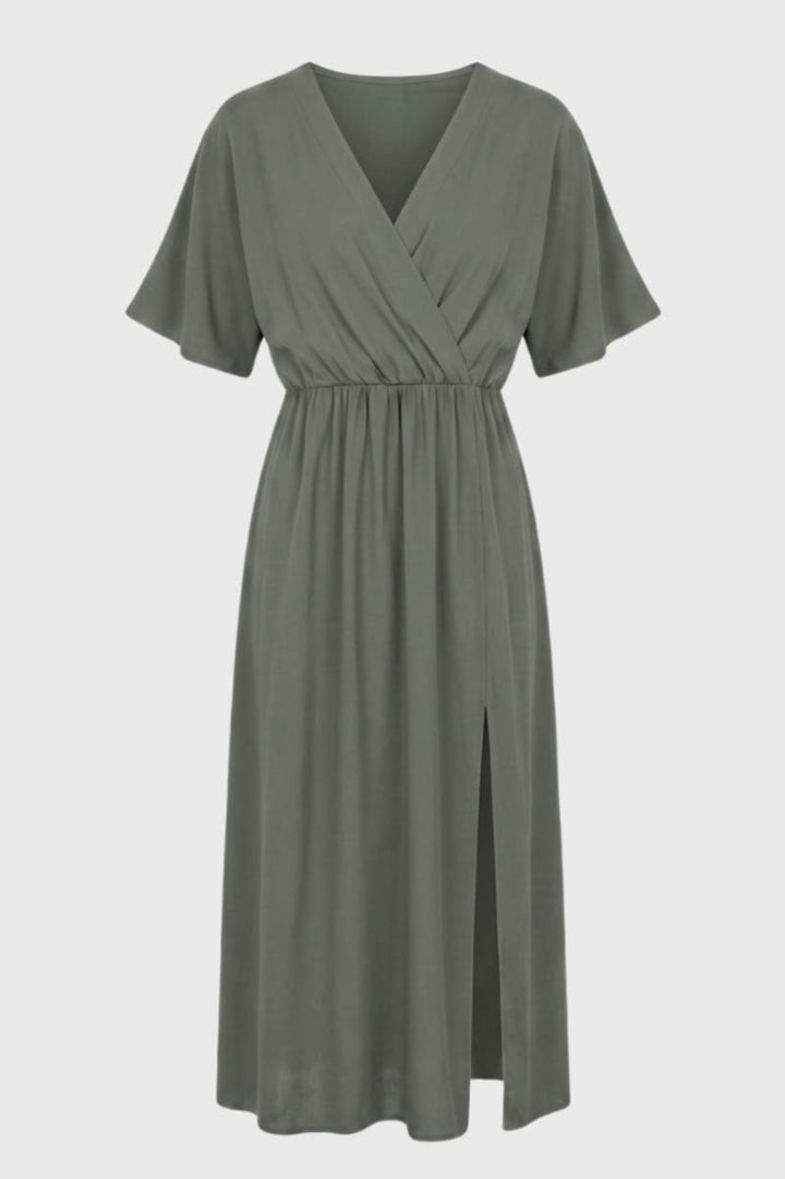 Midi Wrap Dress Women V-Neck – Elegant Flowy Silhouette