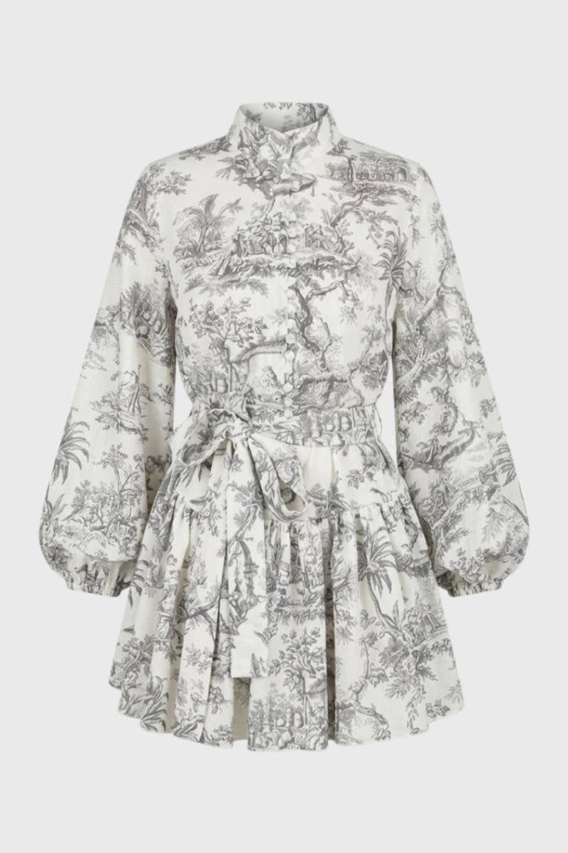 Floral Lace Print Midi Dress Flowy Woven – Loose Elegant Silhouette