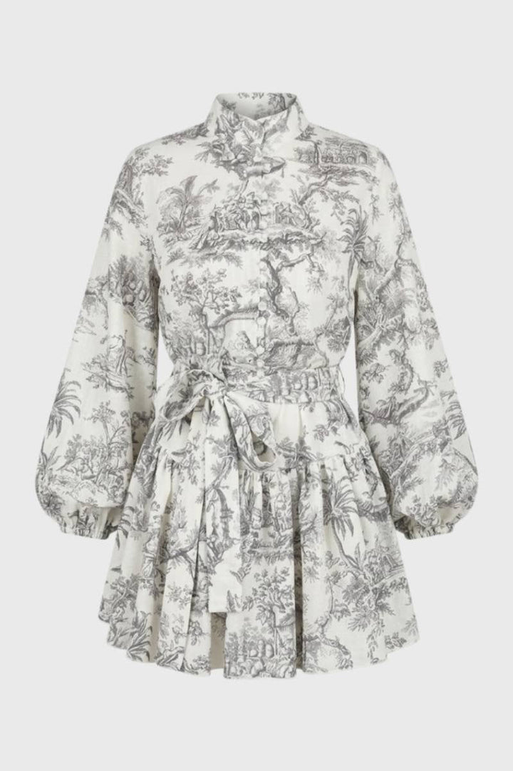 Floral Lace Print Midi Dress Flowy Woven – Loose Elegant Silhouette