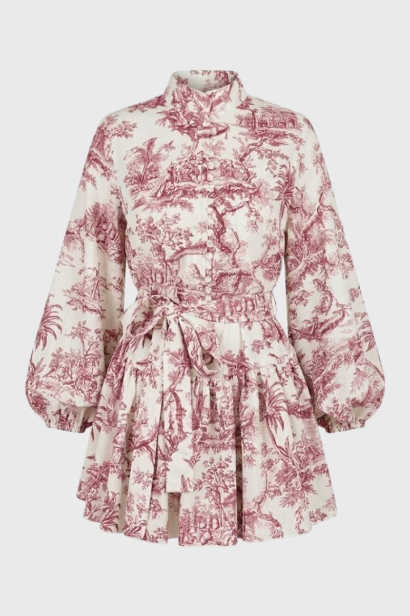 Floral Lace Print Midi Dress Flowy Woven – Loose Elegant Silhouette