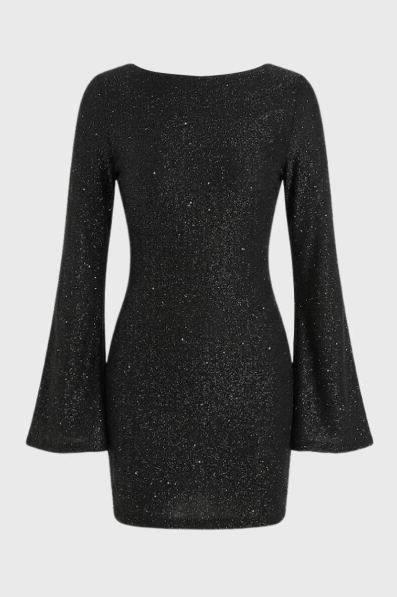 Glitter Mini Dress – Wide Sleeve Bodycon Party Dress