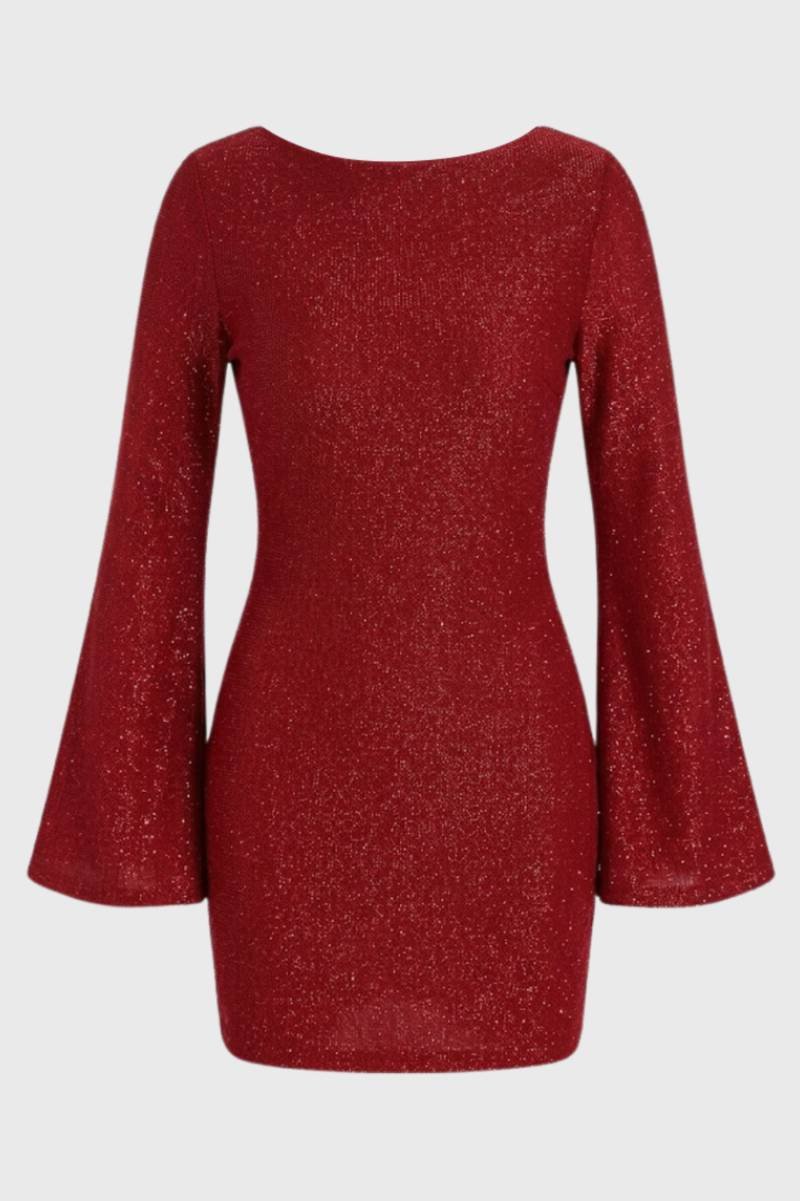 Glitter Mini Dress – Wide Sleeve Bodycon Party Dress