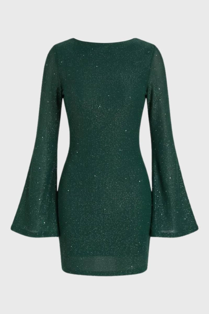 Glitter Mini Dress – Wide Sleeve Bodycon Party Dress
