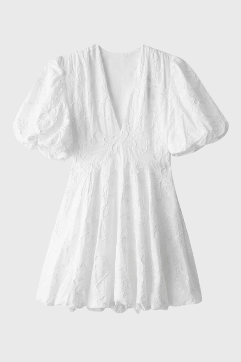 Puff Sleeve Mini Dress – V-Neck Flared Silhouette for Women