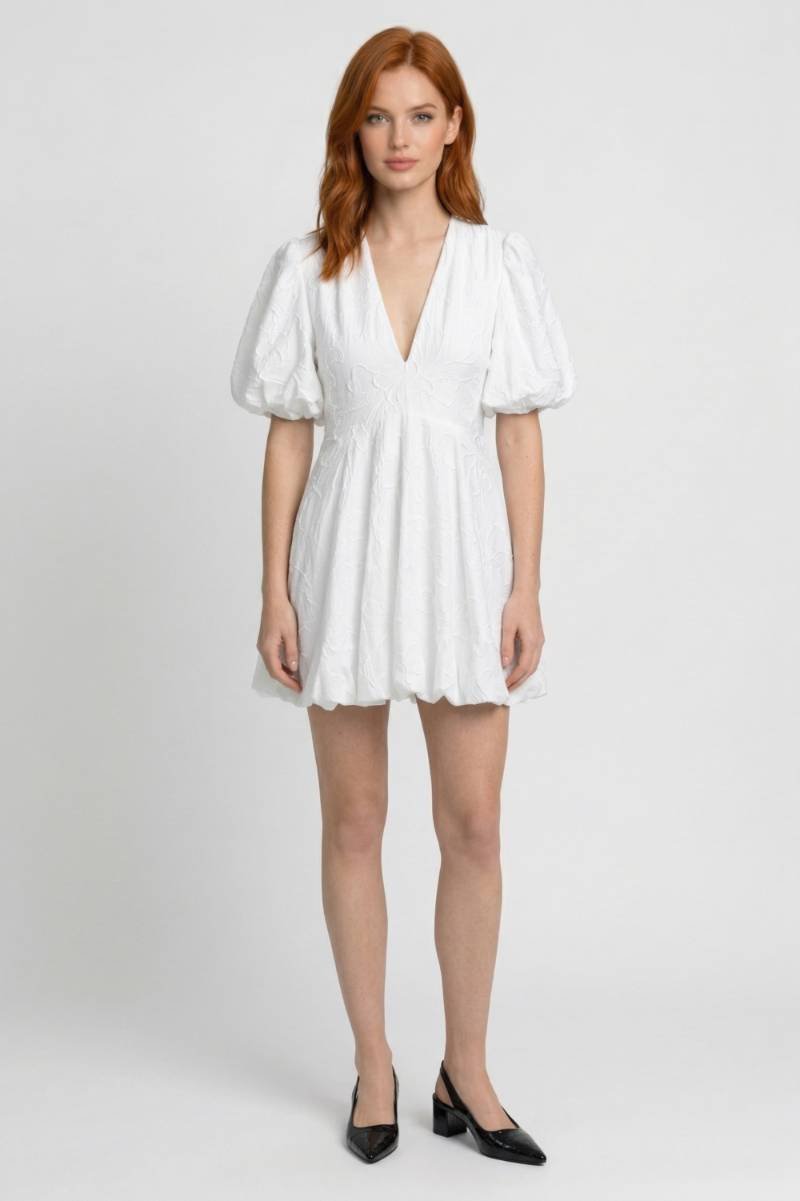 Puff Sleeve Mini Dress – V-Neck Flared Silhouette for Women