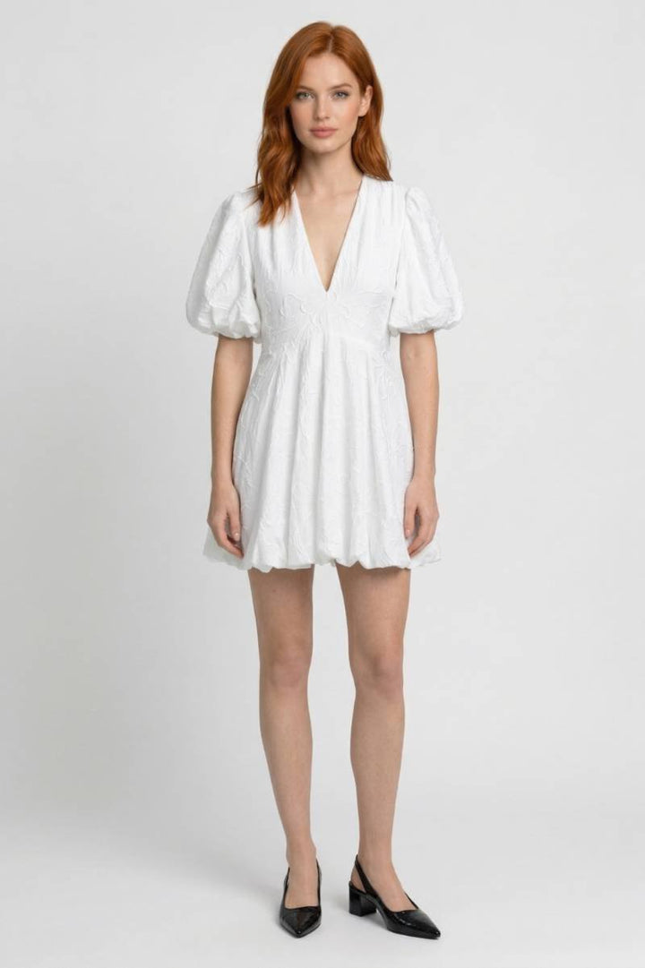 Puff Sleeve Mini Dress – V-Neck Flared Silhouette for Women