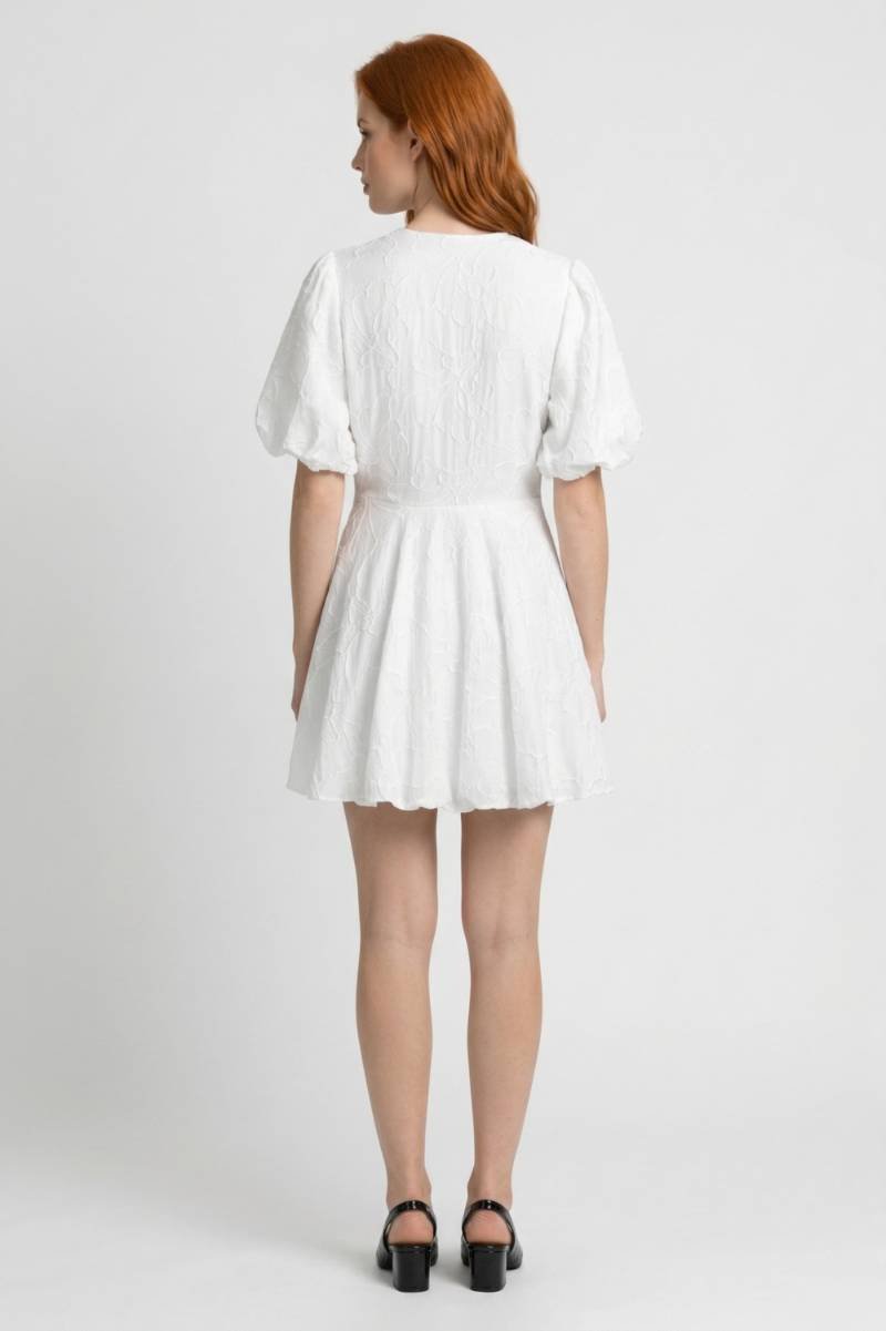 Puff Sleeve Mini Dress – V-Neck Flared Silhouette for Women