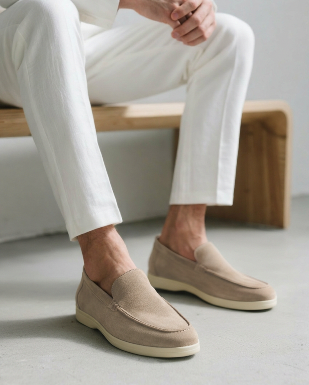 Men's Suede Loafers – Slip-On with Detailed Stitching