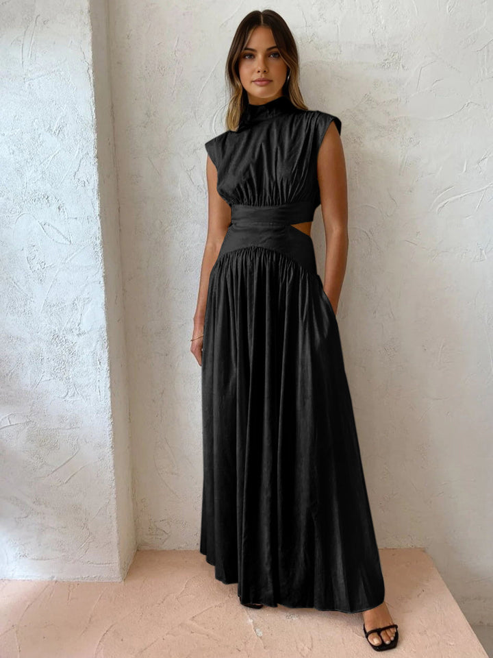 Cut-Out Maxi Dress – Sleeveless High Neck Elegant Fit Women