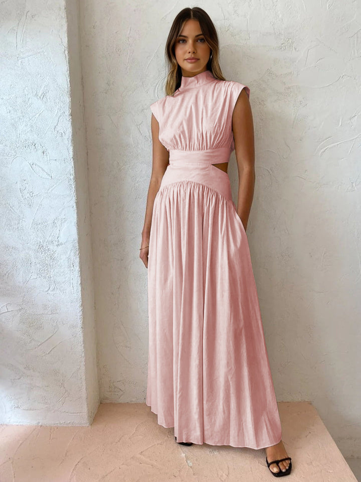 Cut-Out Maxi Dress – Sleeveless High Neck Elegant Fit Women