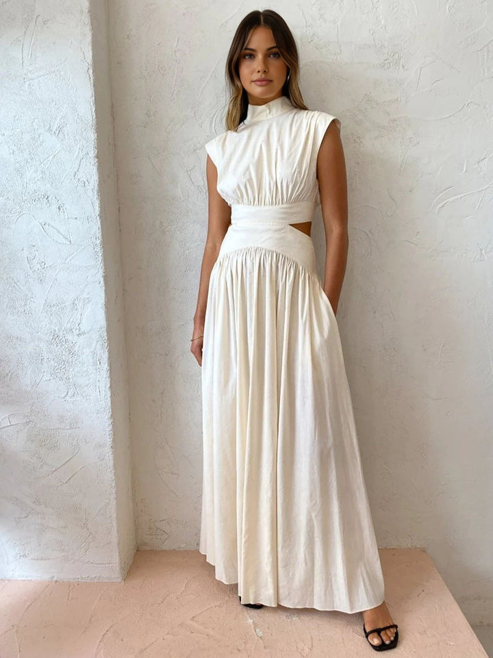 Cut-Out Maxi Dress – Sleeveless High Neck Elegant Fit Women