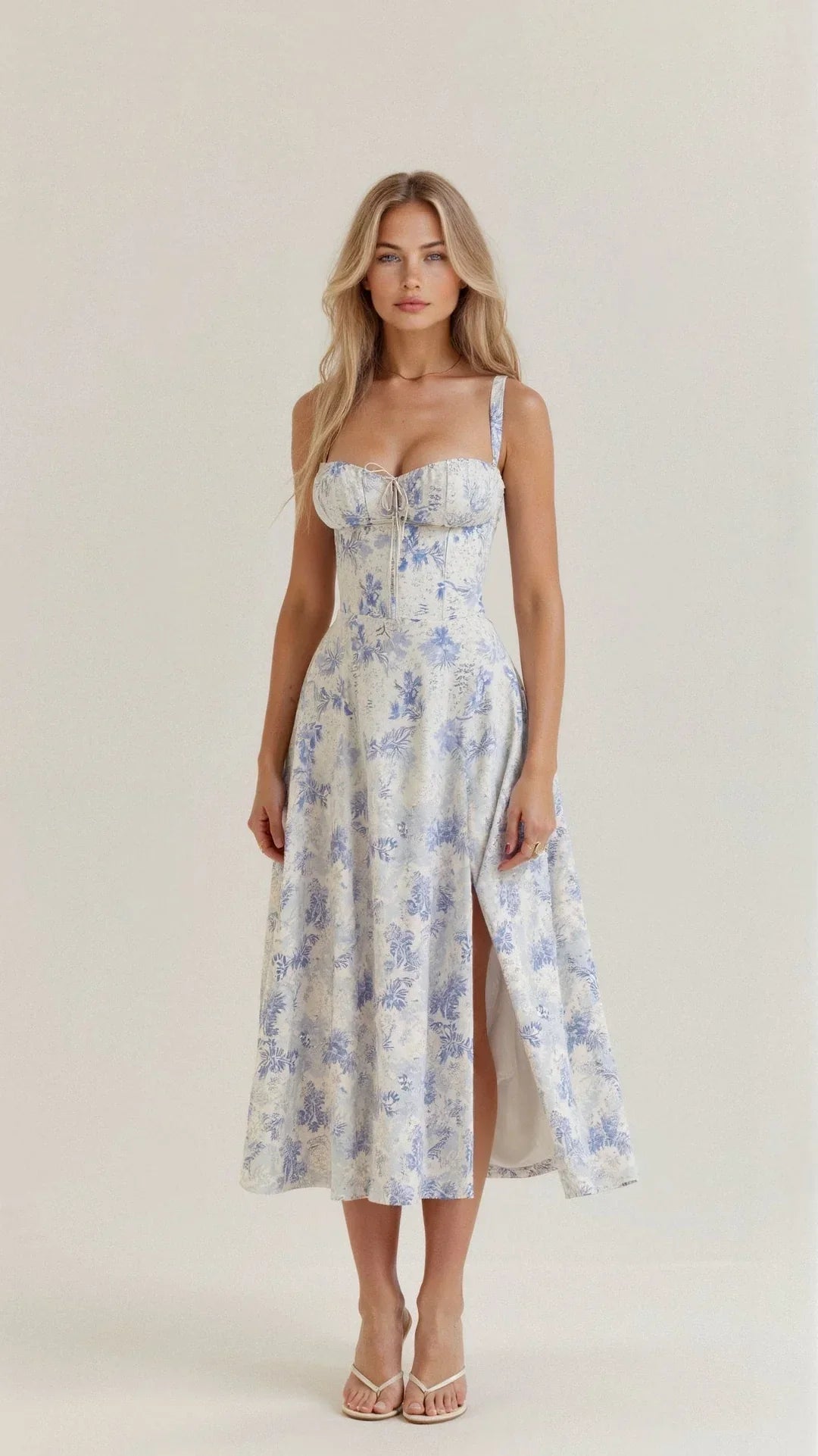 Women's Floral Bustier Midi Dress Sleeveless – Midriff Waist Shaper
