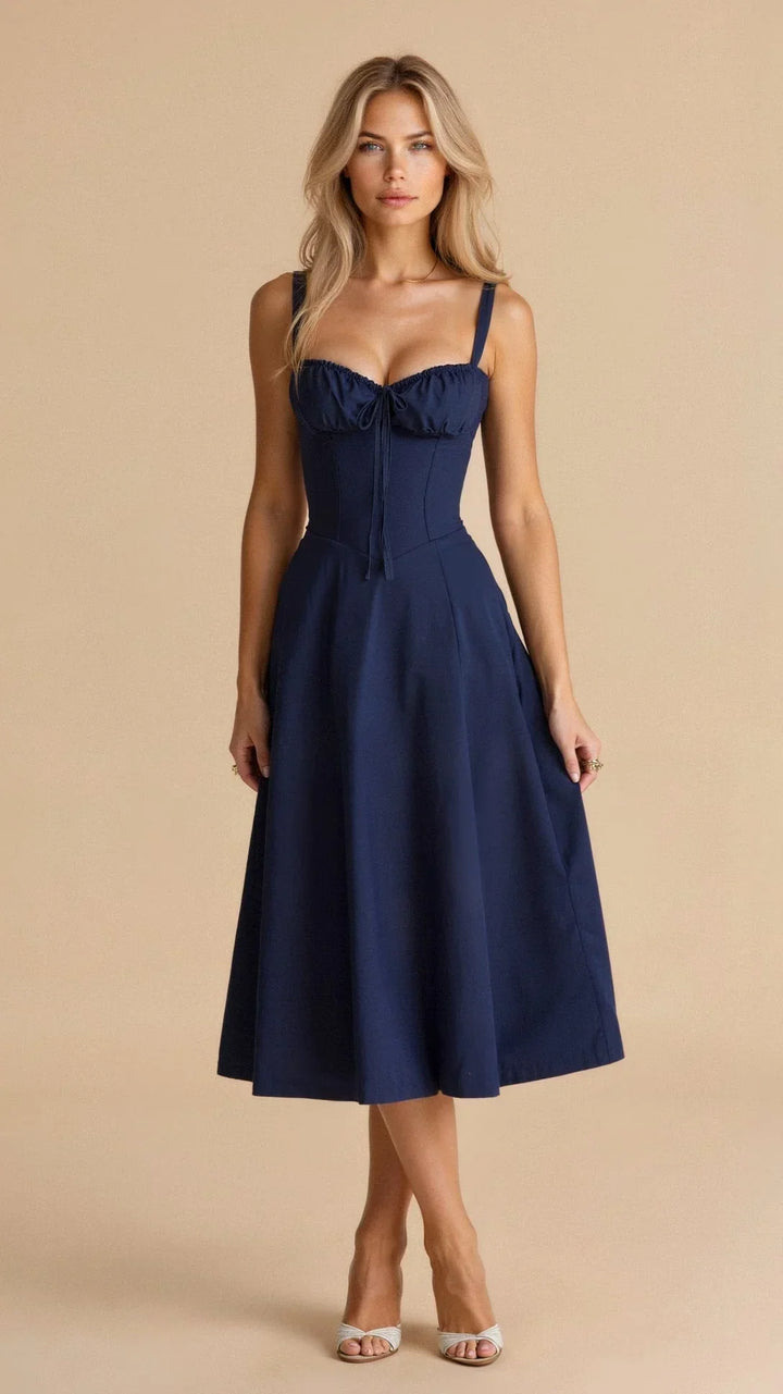 Women's Floral Bustier Midi Dress Sleeveless – Midriff Waist Shaper