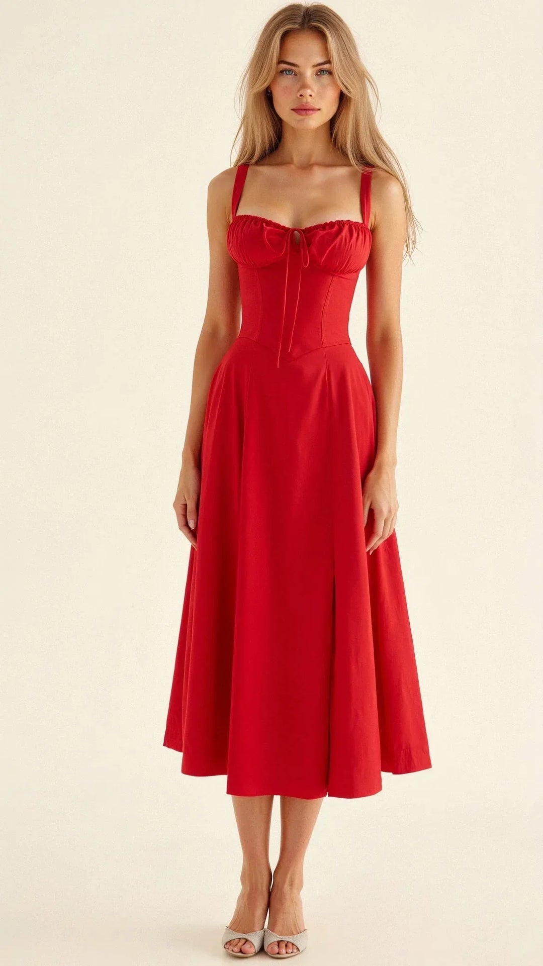 Women's Floral Bustier Midi Dress Sleeveless – Midriff Waist Shaper