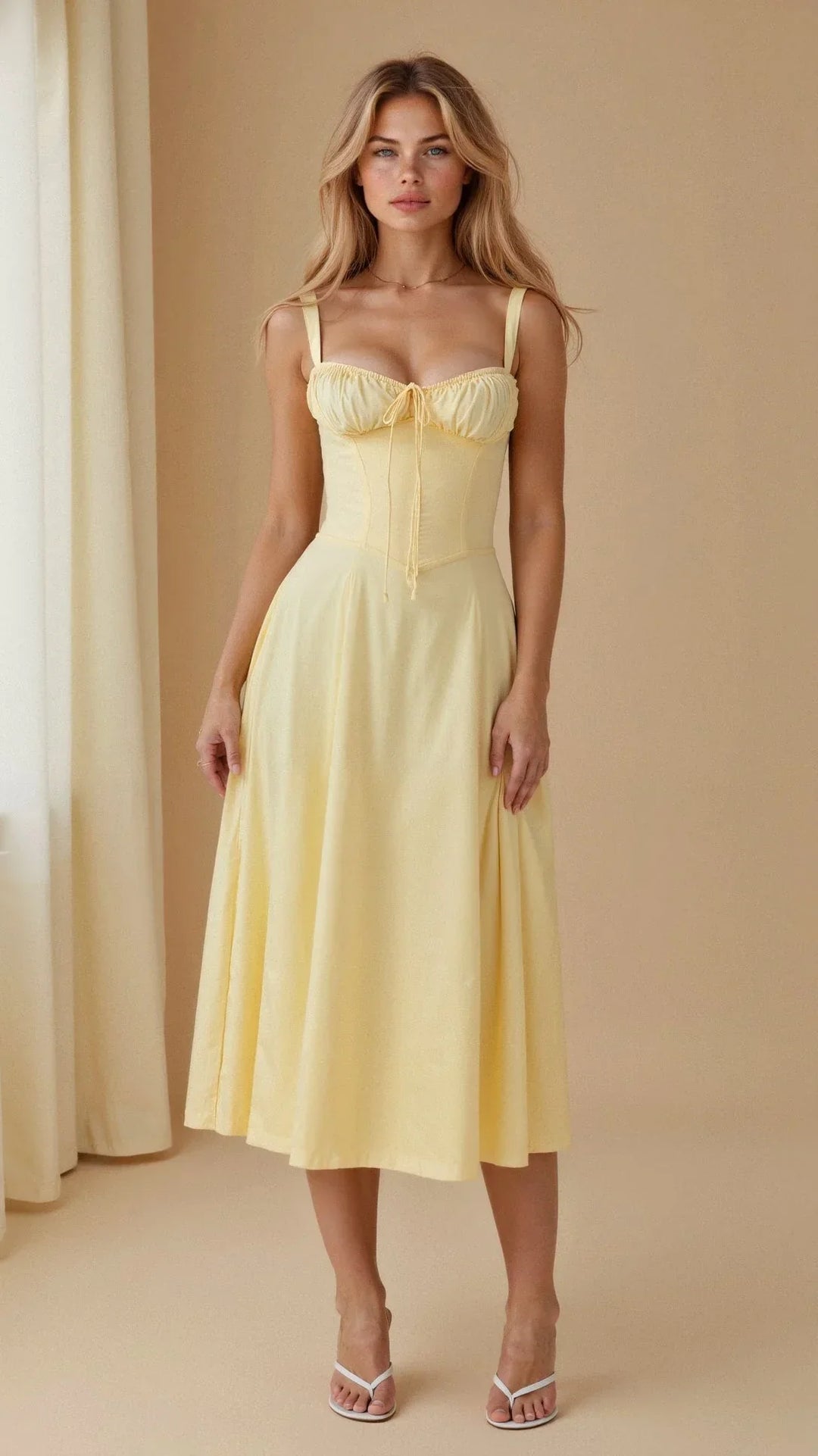 Women's Floral Bustier Midi Dress Sleeveless – Midriff Waist Shaper