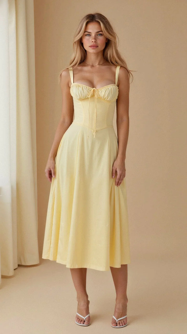 Women's Floral Bustier Midi Dress Sleeveless – Midriff Waist Shaper