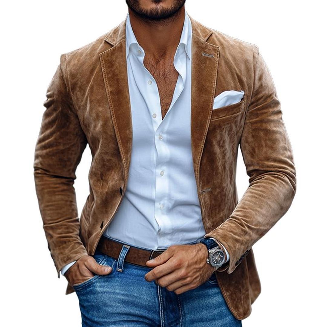Men's Two-Button Tailored Blazer – Notch Lapel Soft Textured Premium