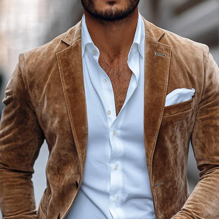 Men's Two-Button Tailored Blazer – Notch Lapel Soft Textured Premium
