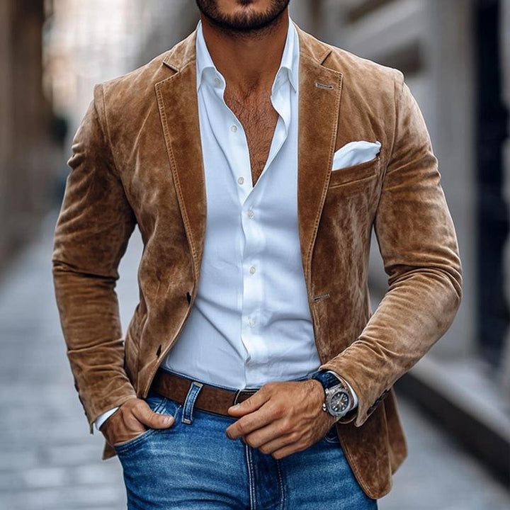 Men's Two-Button Tailored Blazer – Notch Lapel Soft Textured Premium
