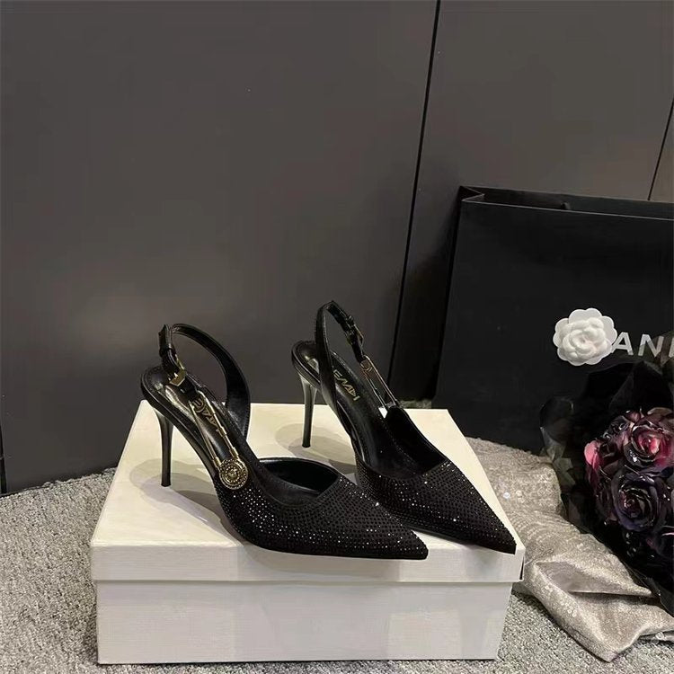 Rhinestone Slingback Stiletto Heels – Pointed Toe for Women